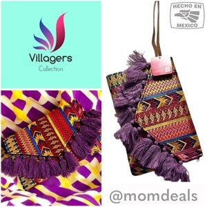 Ethnic Boho Large Clutch Suede Wristlet Bag Handmade Embroidery Tassels Indi NEW